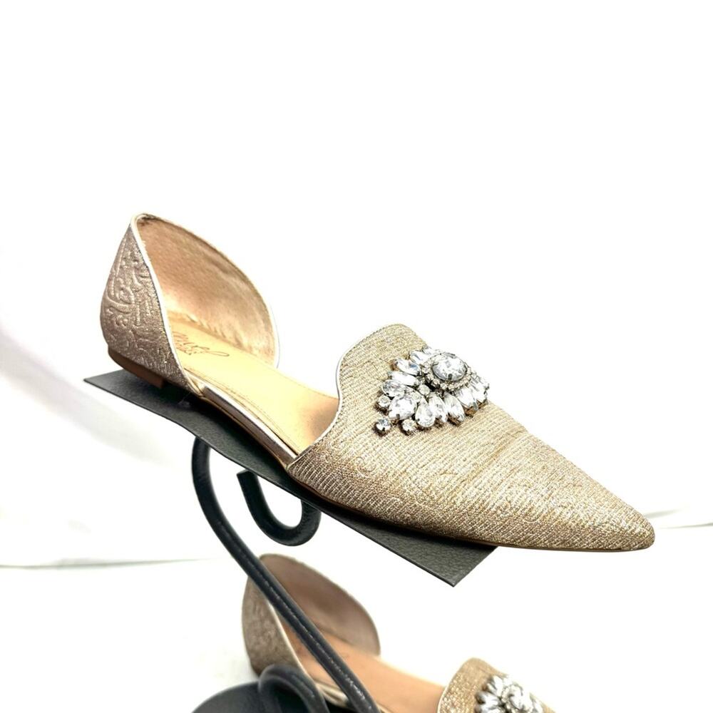 Badgley Mischka Gold Leather Jewel Embellished Gem Flats Wedding Shoes Size 10
